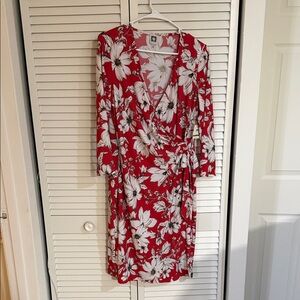 Anne Klein Red and White Floral Dress